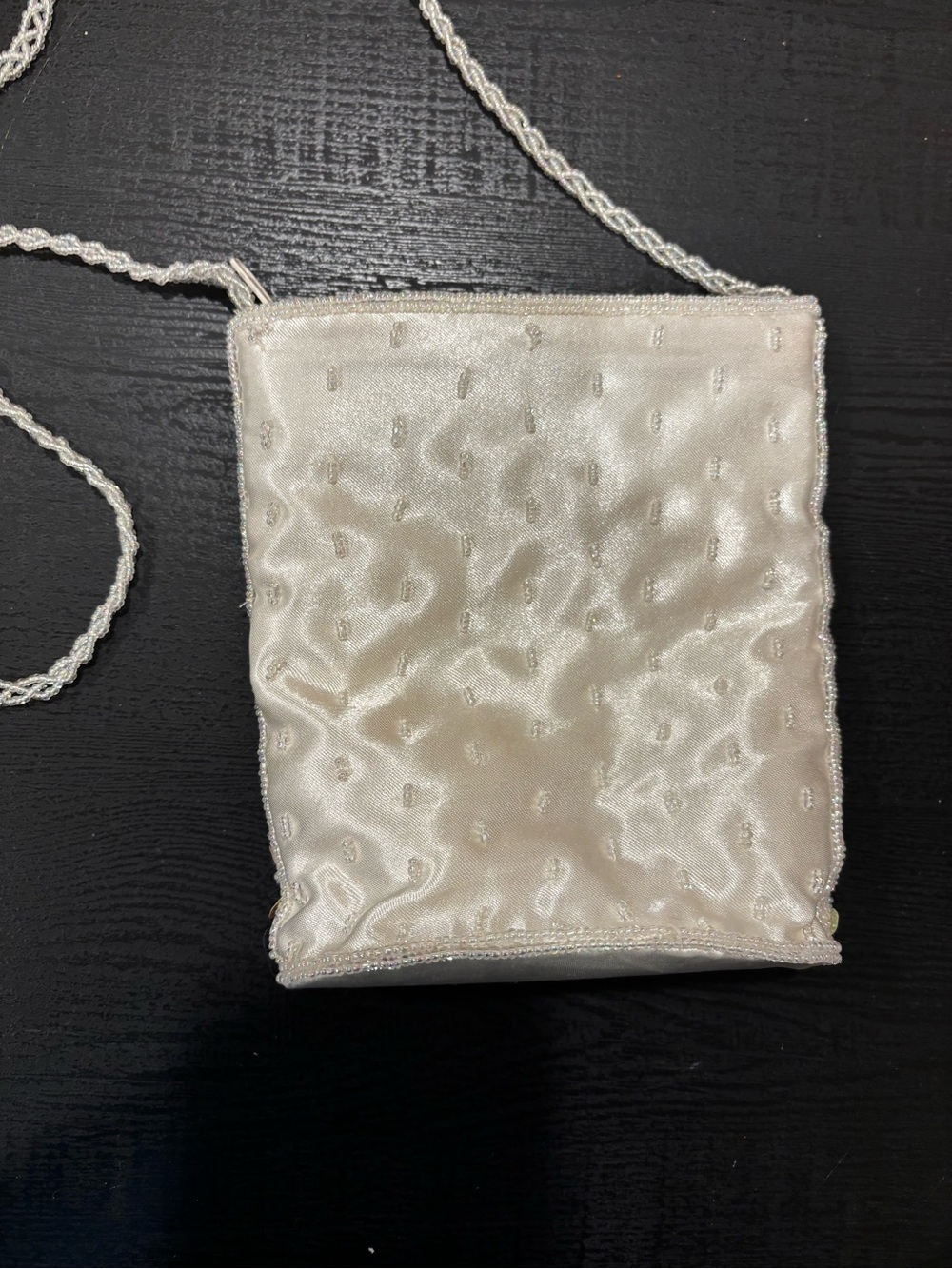 Elegant Ivory Satin beaded Crossbody Bag